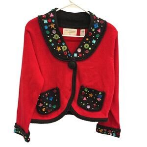 Vintage Lisa Nichols Womens Christmas Sweater Size M Red Bejeweled Ugly Bling